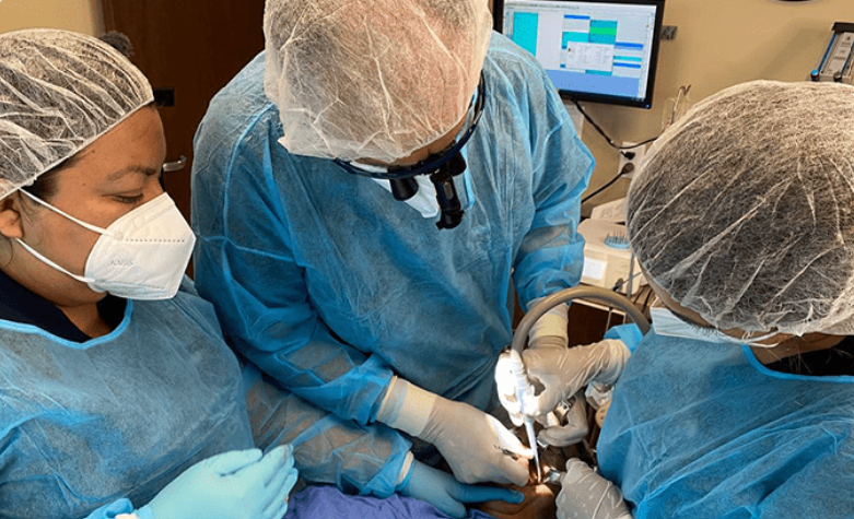 A dental surgeon at work  